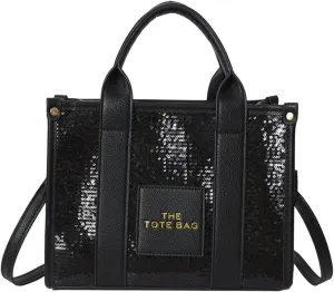 The Tote Bag for Women,Shining Leather Tote Bag with Zipper,Trendy Sequin Crossbody Purse,Top Handle Handbags,Blue