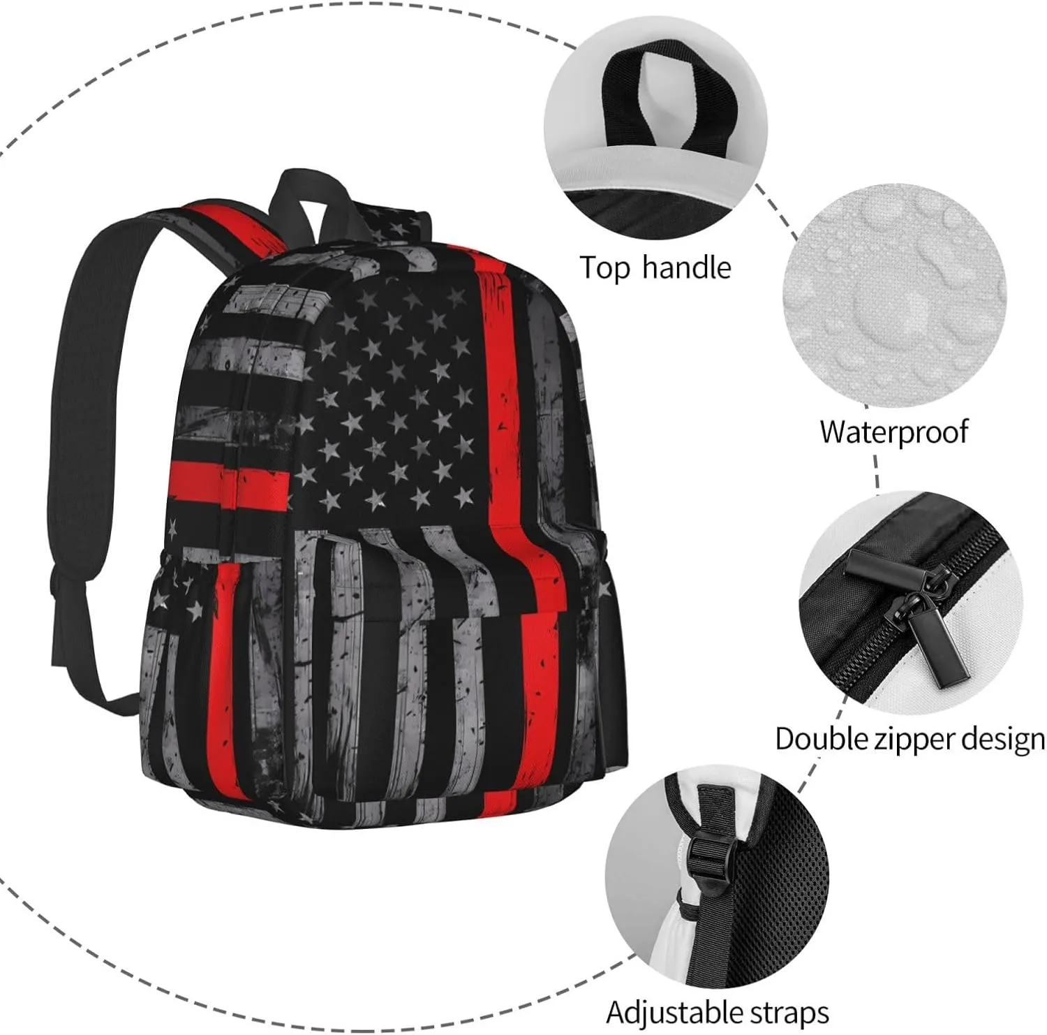 Thin Red Line American Flag Firefighter Backpacks 15 Inch Laptop Backpack Multipurpose Double Shoulder Bag for Men Women Gifts