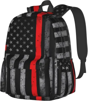 Thin Red Line American Flag Firefighter Backpacks 15 Inch Laptop Backpack Multipurpose Double Shoulder Bag for Men Women Gifts