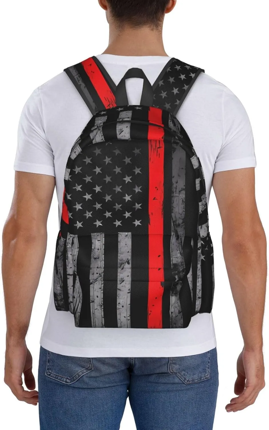 Thin Red Line American Flag Firefighter Backpacks 15 Inch Laptop Backpack Multipurpose Double Shoulder Bag for Men Women Gifts
