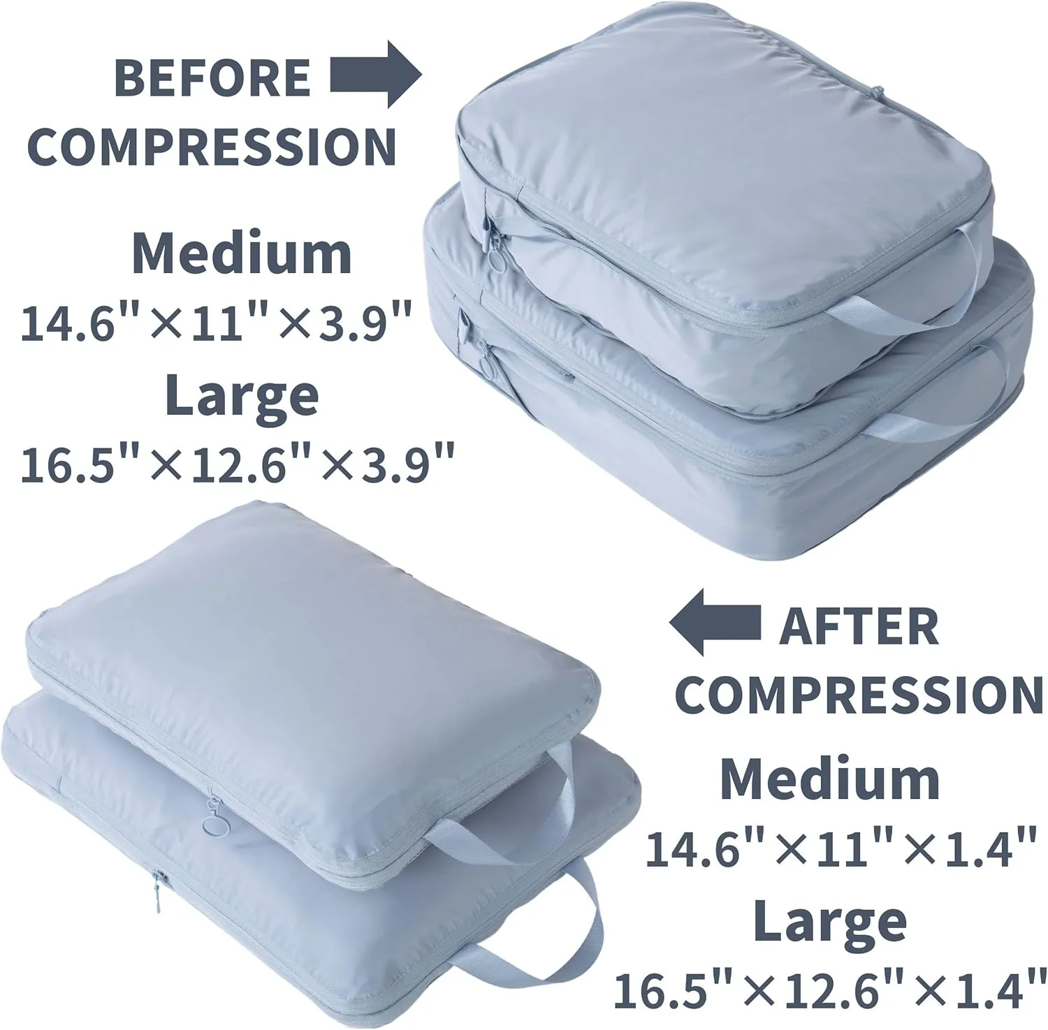 tianzong Compression Packing Cubes for Suitcases, Luggage Organizer Bags Set for Travel (Grey, 2 Pack Medium)