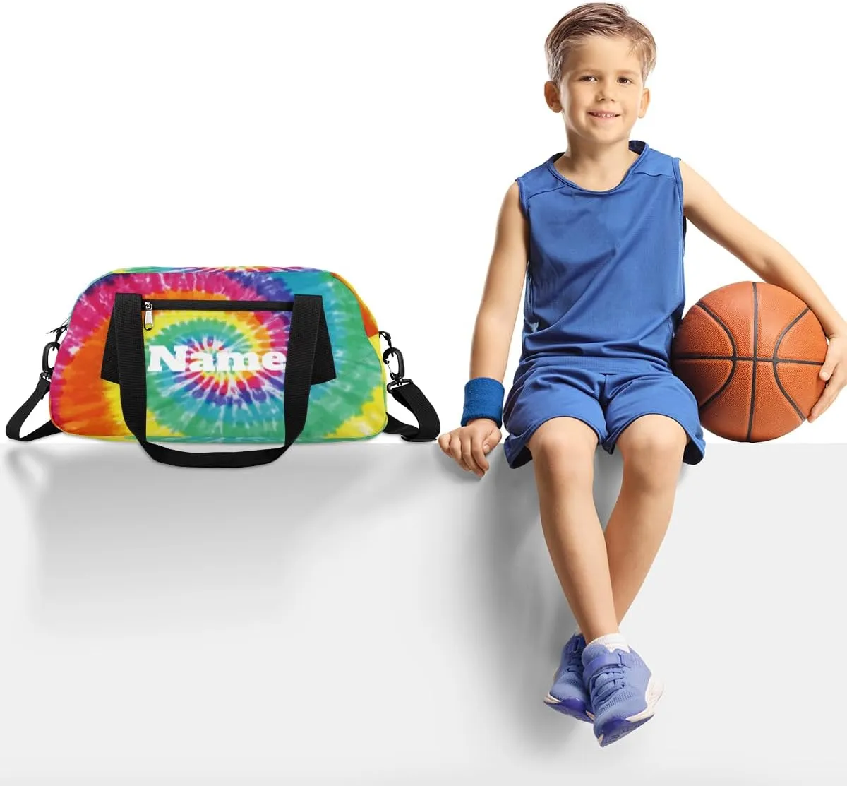 Tie Dye Background Custom Name Kids Duffel Bags Personalized Customized Sports Gym Bag Girls Dance Bag Tote Overnight Weekender Sleepover Carry On Travel Bag for Boys Girls