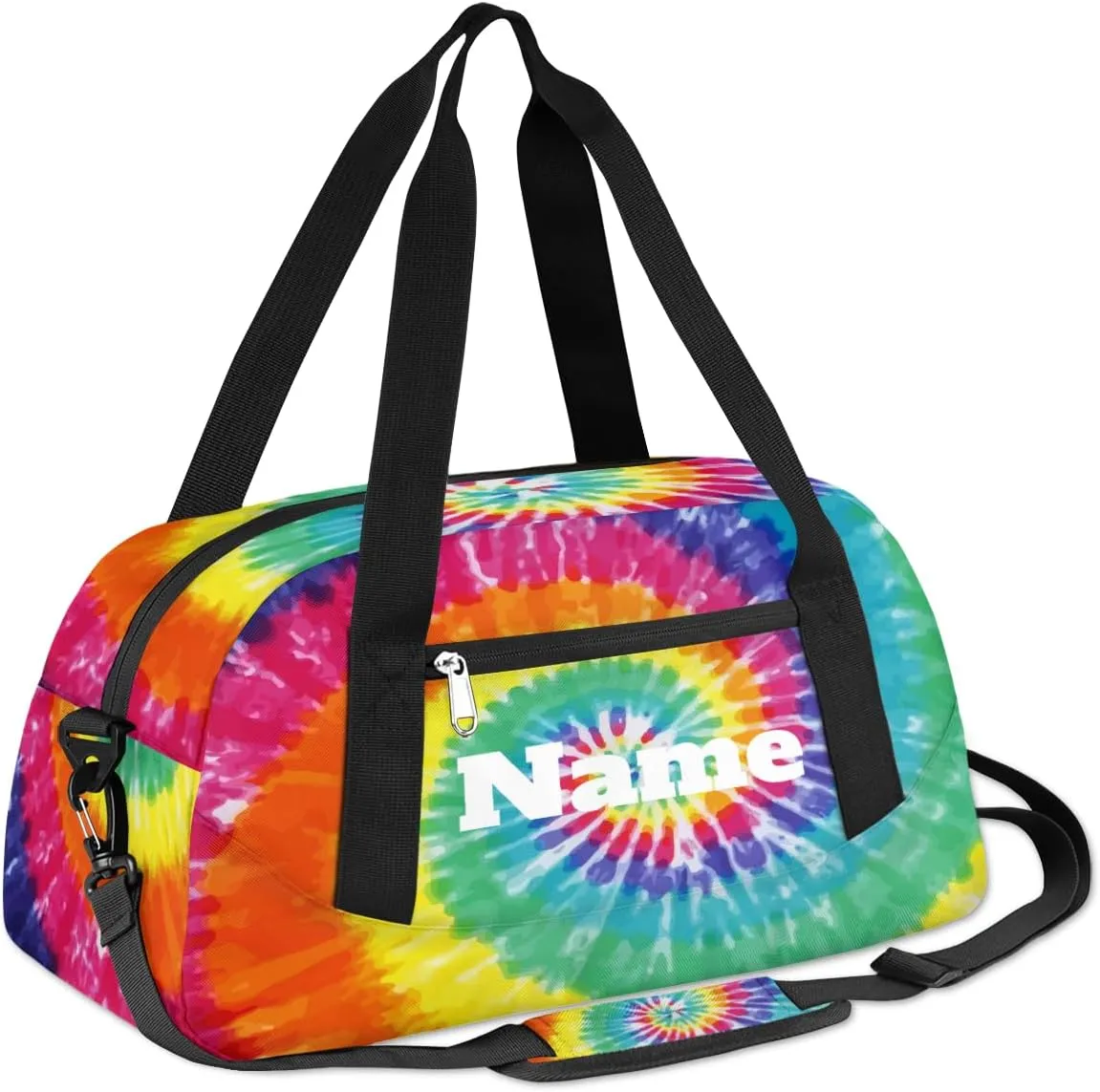 Tie Dye Background Custom Name Kids Duffel Bags Personalized Customized Sports Gym Bag Girls Dance Bag Tote Overnight Weekender Sleepover Carry On Travel Bag for Boys Girls