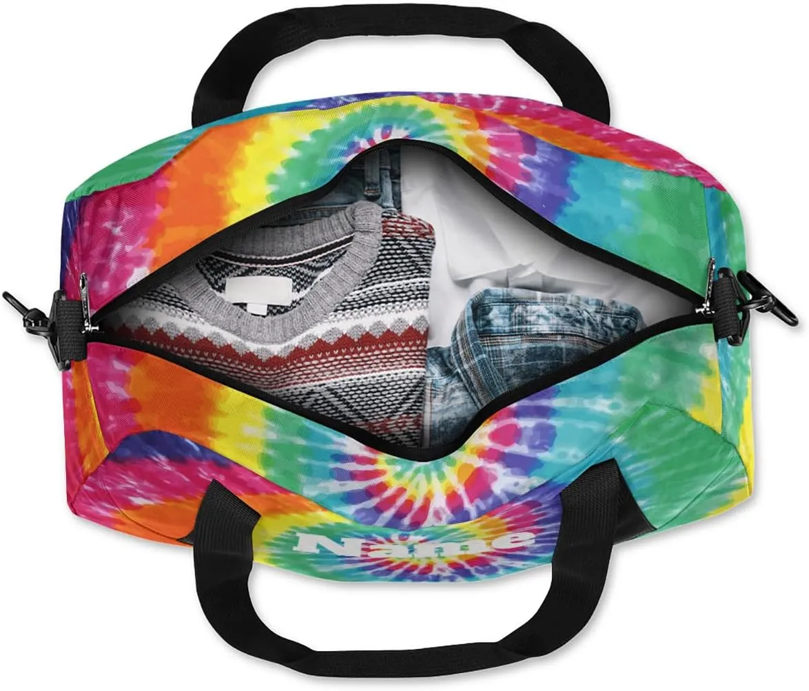 Tie Dye Background Custom Name Kids Duffel Bags Personalized Customized Sports Gym Bag Girls Dance Bag Tote Overnight Weekender Sleepover Carry On Travel Bag for Boys Girls