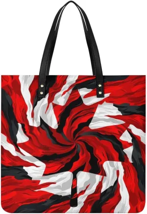 Tie Dye Canada Flag Maple Leaf Tote Bag for Women PU Leather Purses Handbags Shoulder Bag for Top Handle