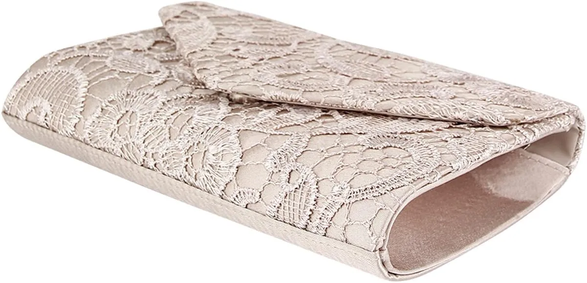 TOPCHANCES Womens Evening Clutch Ladies Floral Lace Envelope Handbags Wedding Bridal Purse Bag (Apricot)