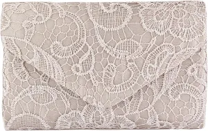 TOPCHANCES Womens Evening Clutch Ladies Floral Lace Envelope Handbags Wedding Bridal Purse Bag (Apricot)