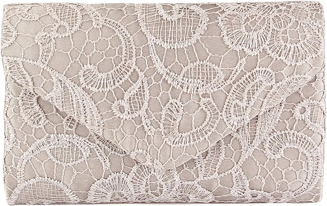 TOPCHANCES Womens Evening Clutch Ladies Floral Lace Envelope Handbags Wedding Bridal Purse Bag (Apricot)