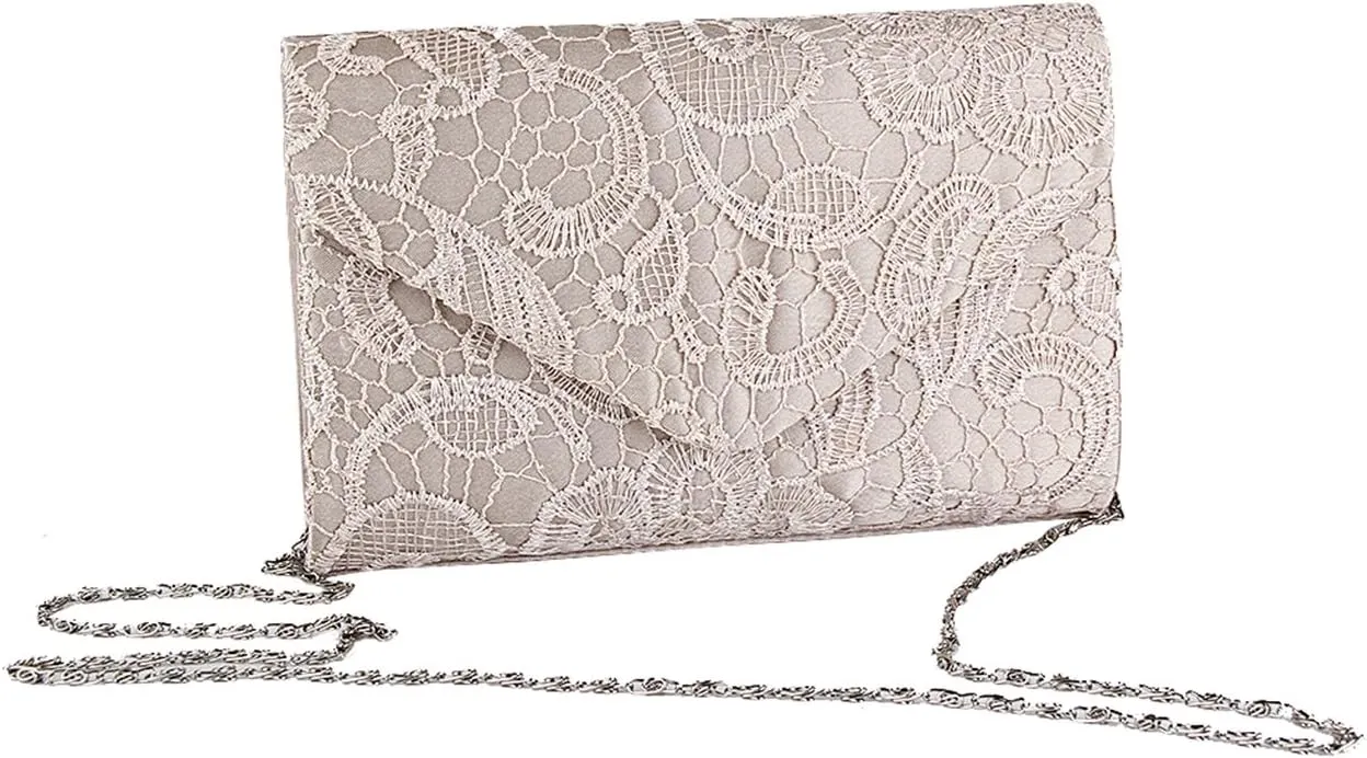 TOPCHANCES Womens Evening Clutch Ladies Floral Lace Envelope Handbags Wedding Bridal Purse Bag (Apricot)