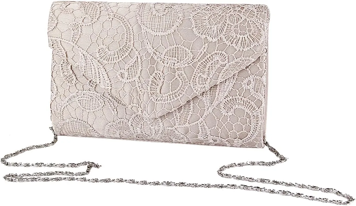 TOPCHANCES Womens Evening Clutch Ladies Floral Lace Envelope Handbags Wedding Bridal Purse Bag (Apricot)