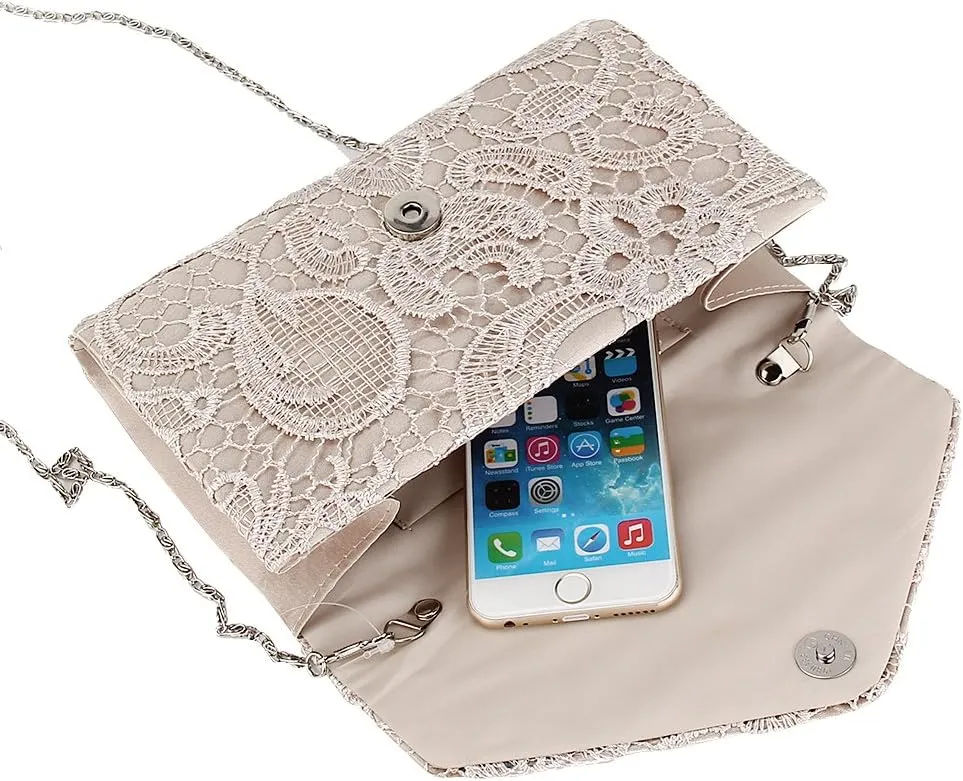 TOPCHANCES Womens Evening Clutch Ladies Floral Lace Envelope Handbags Wedding Bridal Purse Bag (Apricot)