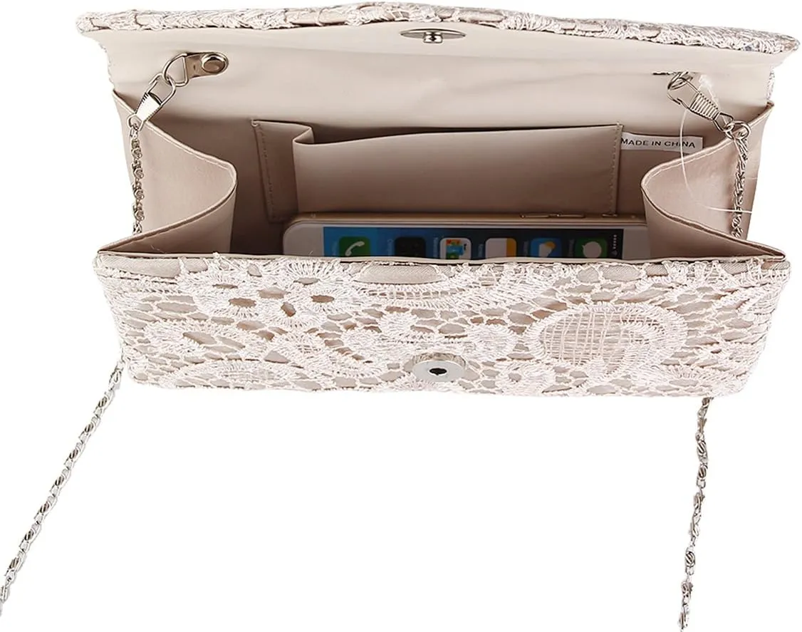 TOPCHANCES Womens Evening Clutch Ladies Floral Lace Envelope Handbags Wedding Bridal Purse Bag (Apricot)