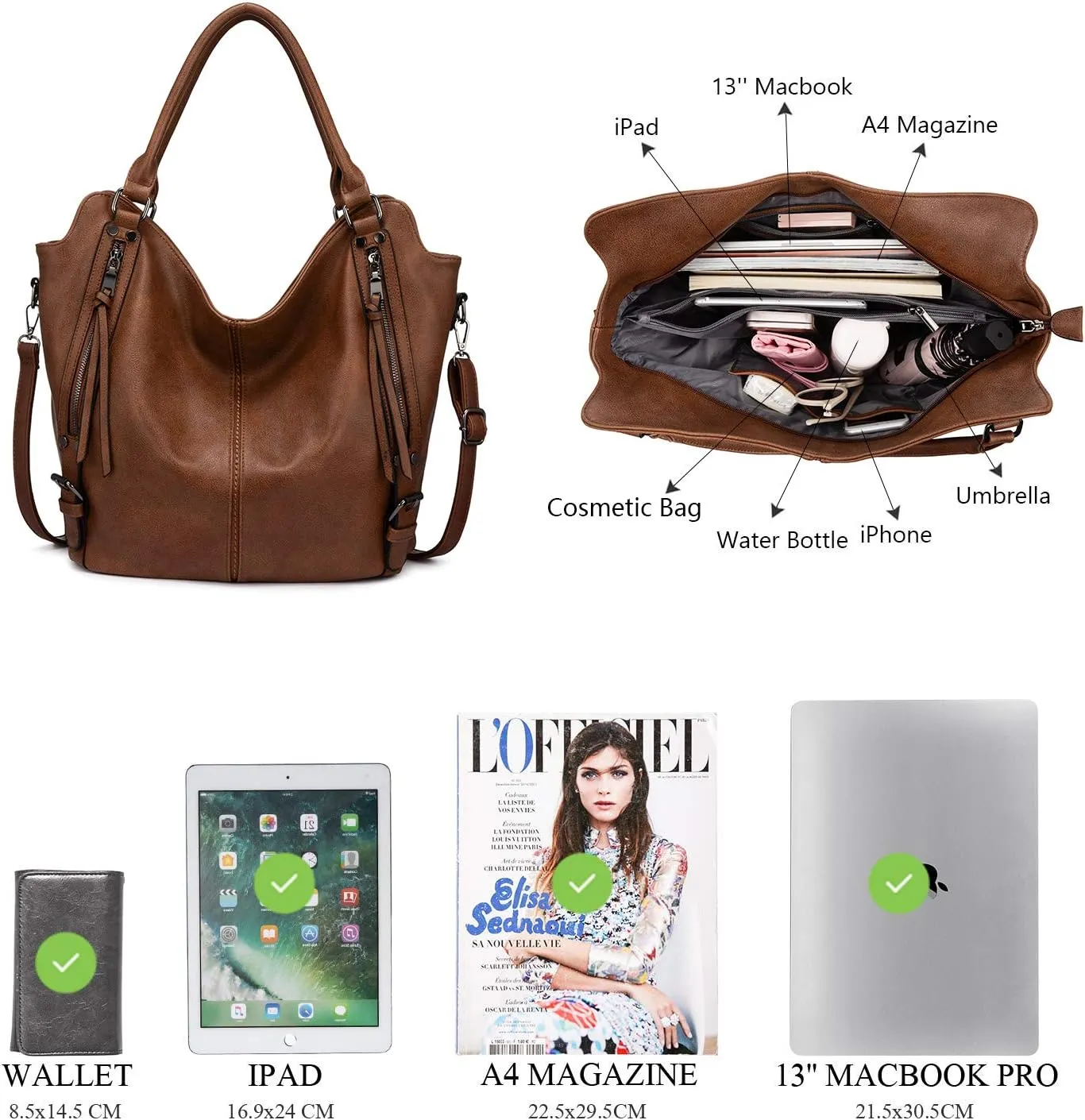 Tote Bag for Women PU Leather Shoulder Bags Fashion Hobo Bags Large Purse and Handbags with Adjustable Shoulder Strap