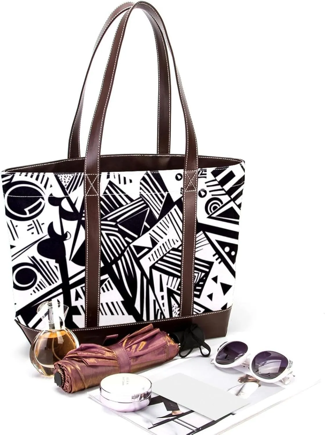 Tote Bag, Large Tote Bags for Women, Women's Tote Handbags, Modern Black White Geometric Ethnic Tribal, Totes for Women