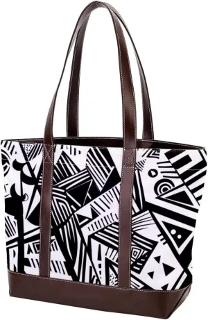Tote Bag, Large Tote Bags for Women, Women's Tote Handbags, Modern Black White Geometric Ethnic Tribal, Totes for Women