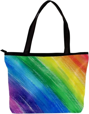 Tote Bags, Large Tote Bags for Women, Tote Bag with Zipper, Rainbow Modern Abstract Minimalist Pattern, Totes for Women