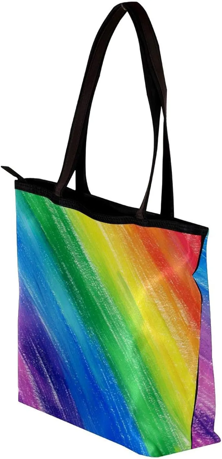 Tote Bags, Large Tote Bags for Women, Tote Bag with Zipper, Rainbow Modern Abstract Minimalist Pattern, Totes for Women