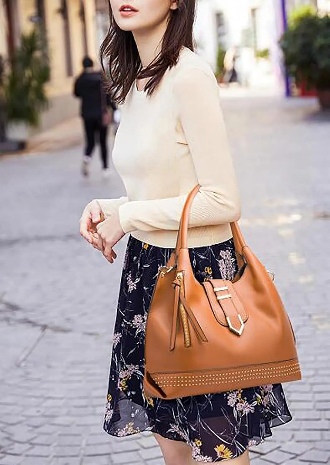 Tote Handbag for Women Pu Leather Rivets Shoulder Crossbody Bag Satchel Clutch Purses 3 Pcs Set