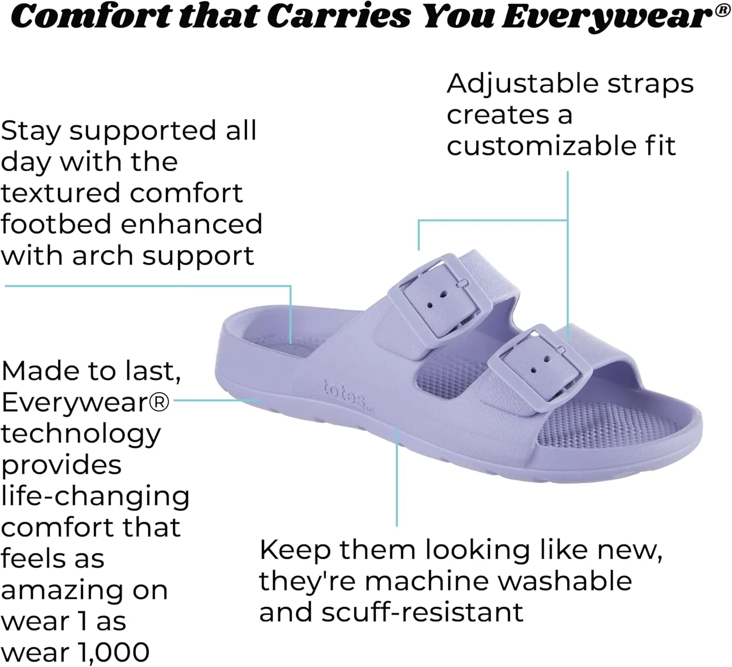 Totes Women's Everywear Adjustable Double Buckle Slide Sandal