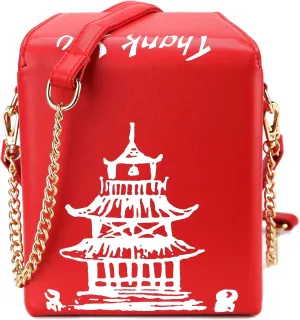 Tower Print Crossbody Shoulder Bag,Pu Chinese Takeout Box Totes Purse for Women