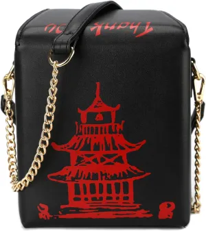 Tower Print Crossbody Shoulder Bag,Pu Chinese Takeout Box Totes Purse for Women