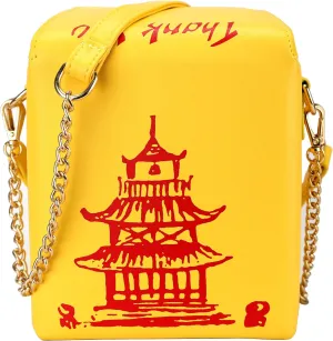 Tower Print Crossbody Shoulder Bag,Pu Chinese Takeout Box Totes Purse for Women
