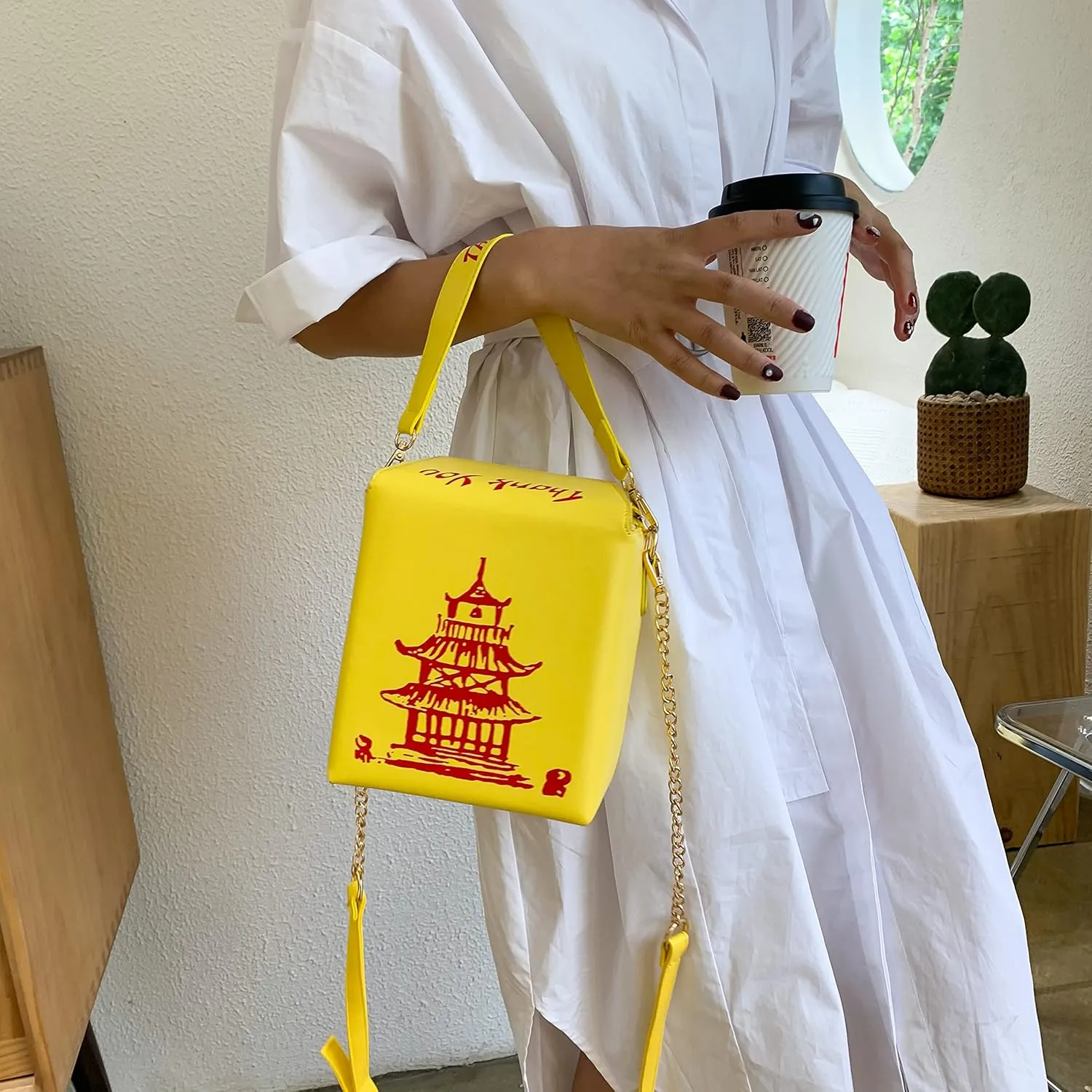 Tower Print Crossbody Shoulder Bag,Pu Chinese Takeout Box Totes Purse for Women