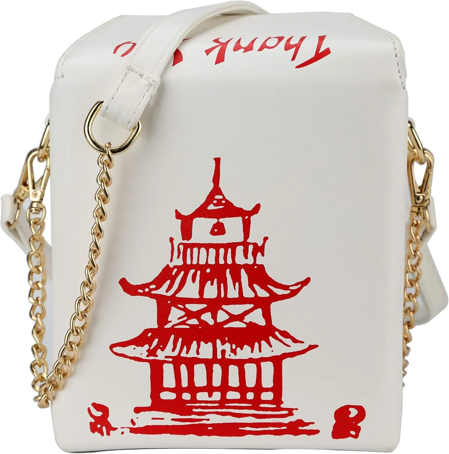 Tower Print Crossbody Shoulder Bag,Pu Chinese Takeout Box Totes Purse for Women