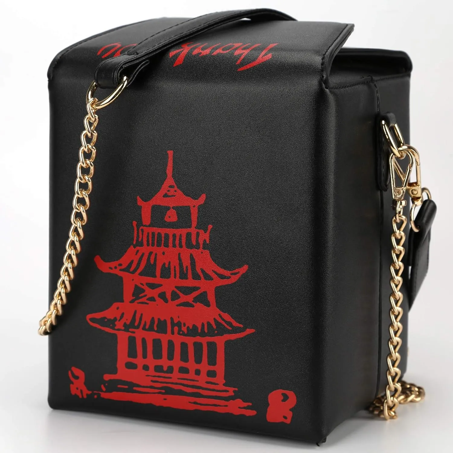 Tower Print Crossbody Shoulder Bag,Pu Chinese Takeout Box Totes Purse for Women