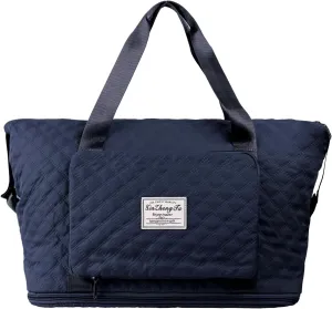 Travel Bag Waterproof Duffel Gym Tote Bag,Weekender Carry On Overnight Bags for Women with Trolley Sleeve Wet Pocket Travel Duffel Bags Hospital Bag DarkBlue