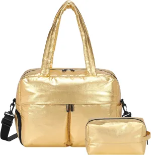 Travel Duffel Bag, 20L Weekend Bag for Women, Gym Bag with Shoes Compartment, Luggage Overnight Carry on Bag with Wet Pocket for Travel Camping, Gold