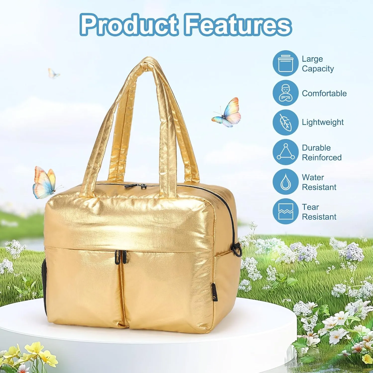 Travel Duffel Bag, 20L Weekend Bag for Women, Gym Bag with Shoes Compartment, Luggage Overnight Carry on Bag with Wet Pocket for Travel Camping, Gold