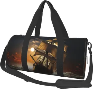 Travel Duffel Bag Foldable Weekender Overnight Bag Sailing ship in storm Sports Tote Gym Bag Large Capacity Lightweight Carry On Luggage Bag for Men Women
