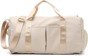 Travel Duffel Bag Gym Sports Duffle Bag with Wet Pocket & Shoes Compartment Water Resistant Luggage Packable Duffle Bag Weekender Bag for Women and Men (beige)