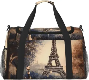 Travel Duffel Bag Lightweight Waterproof Carry On Tote Bag Foldable Weekender Overnight Bags Romantic Paris Eiffel Tower Sport Gym Bag For Women Men