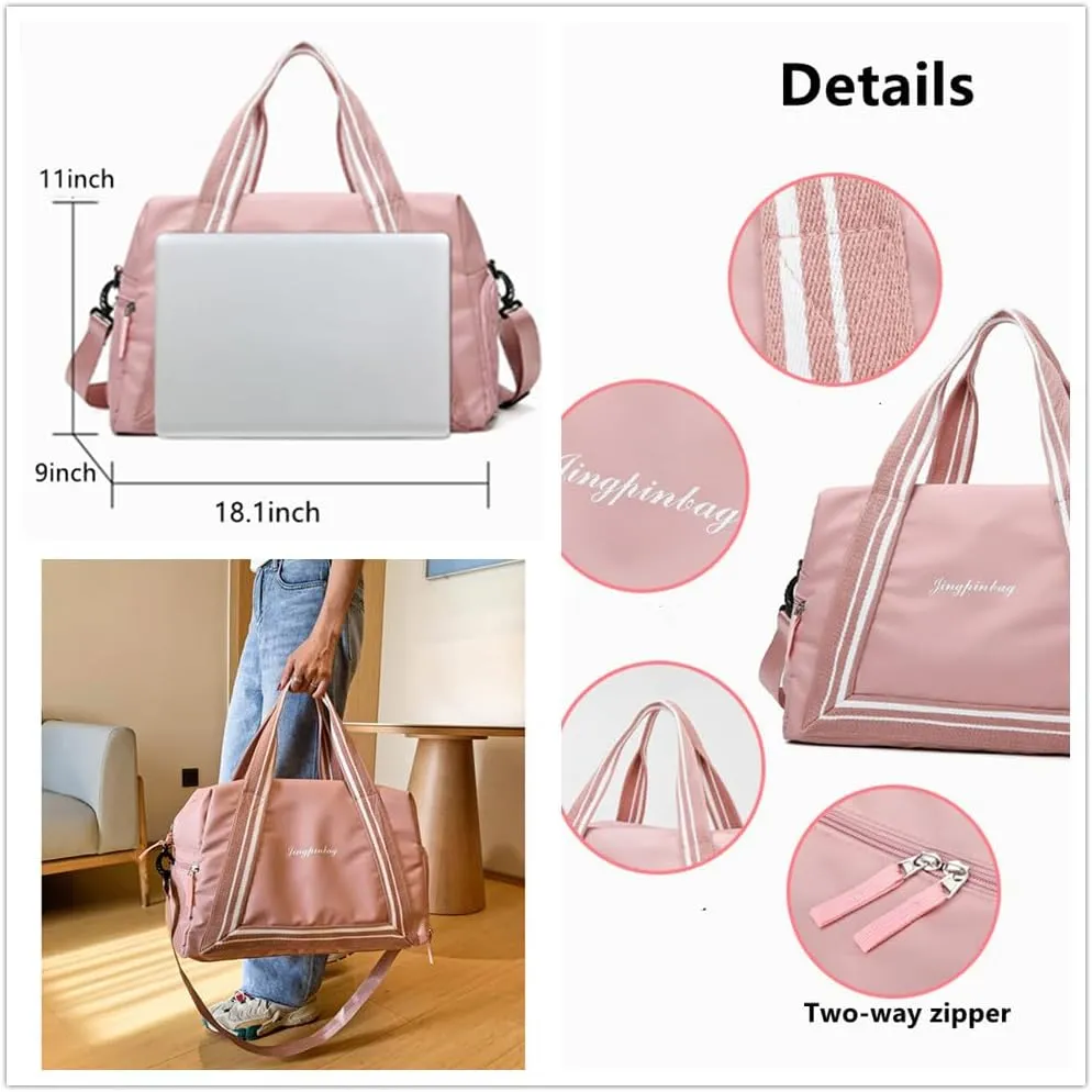 Travel Duffel Bag, Sports Tote Gym Bag for Women, Shoulder Weekender Overnight Bag with with Wet Pocket and Shoes Compartment (pink)