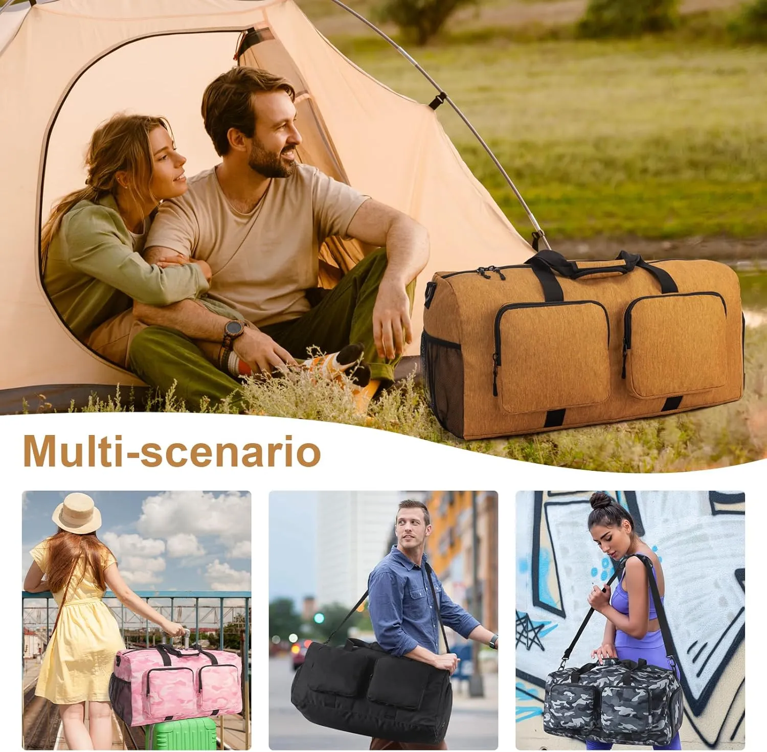 Travel Duffel Bags 65L,Gym Bag, Travel Bag, Duffle Bag for Men, Foldable Overnight Weekender Bags for Women & Men with Adjustable Shoulder Strap