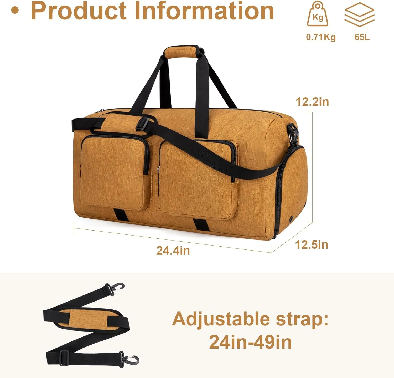 Travel Duffel Bags 65L,Gym Bag, Travel Bag, Duffle Bag for Men, Foldable Overnight Weekender Bags for Women & Men with Adjustable Shoulder Strap