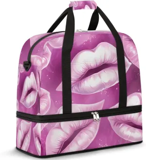 Travel Duffel Bags Lips Foldable Weekender Bags for Women with Shoes Compartment Waterproof & Tear Resistant Carry on Overnight Luggage Duffel Bag Shoulder Sports Tote Bag