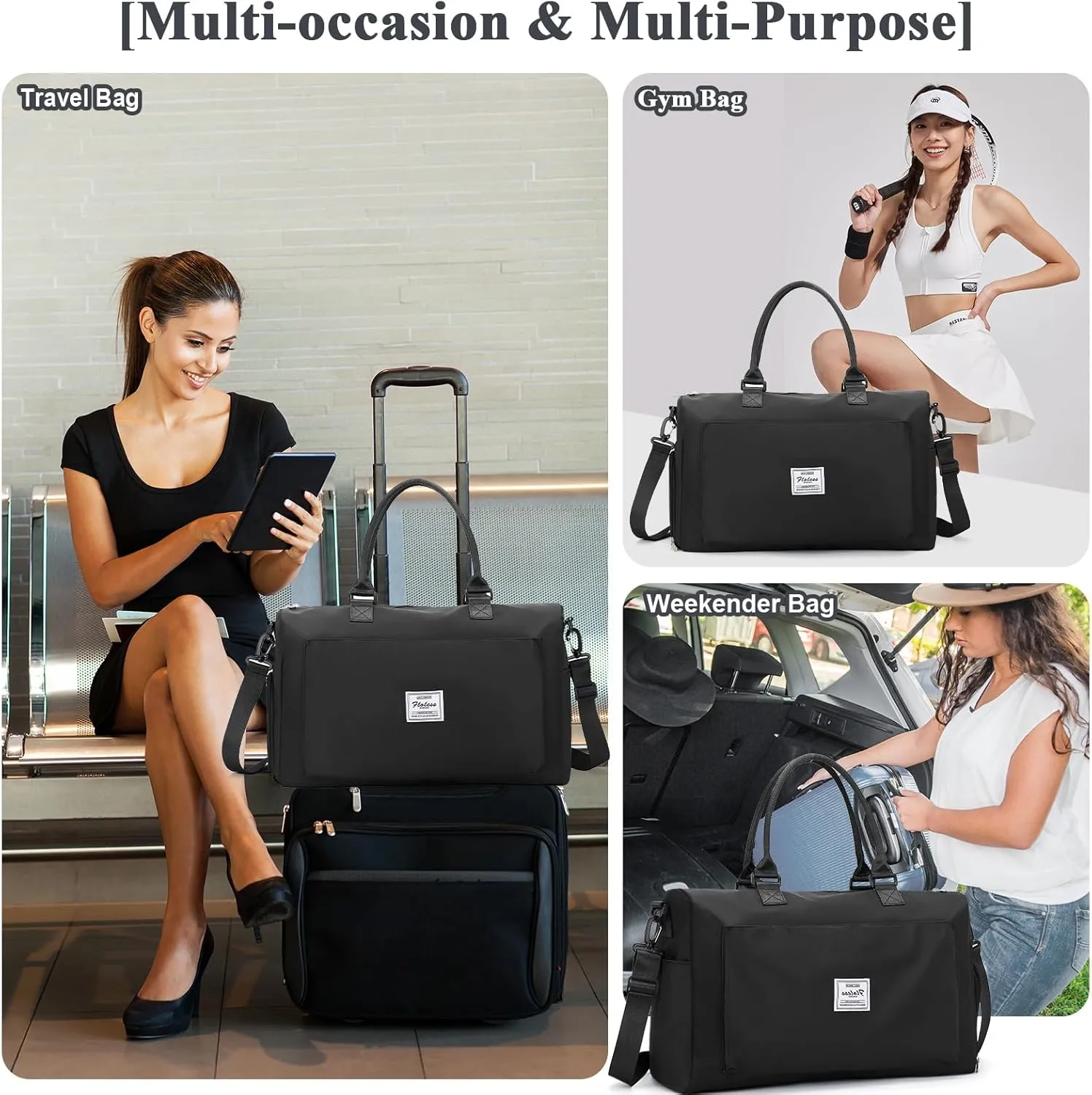 Travel Duffel Bag,Sports Tote Gym Bag,Shoulder Weekender Overnight Bag for Women