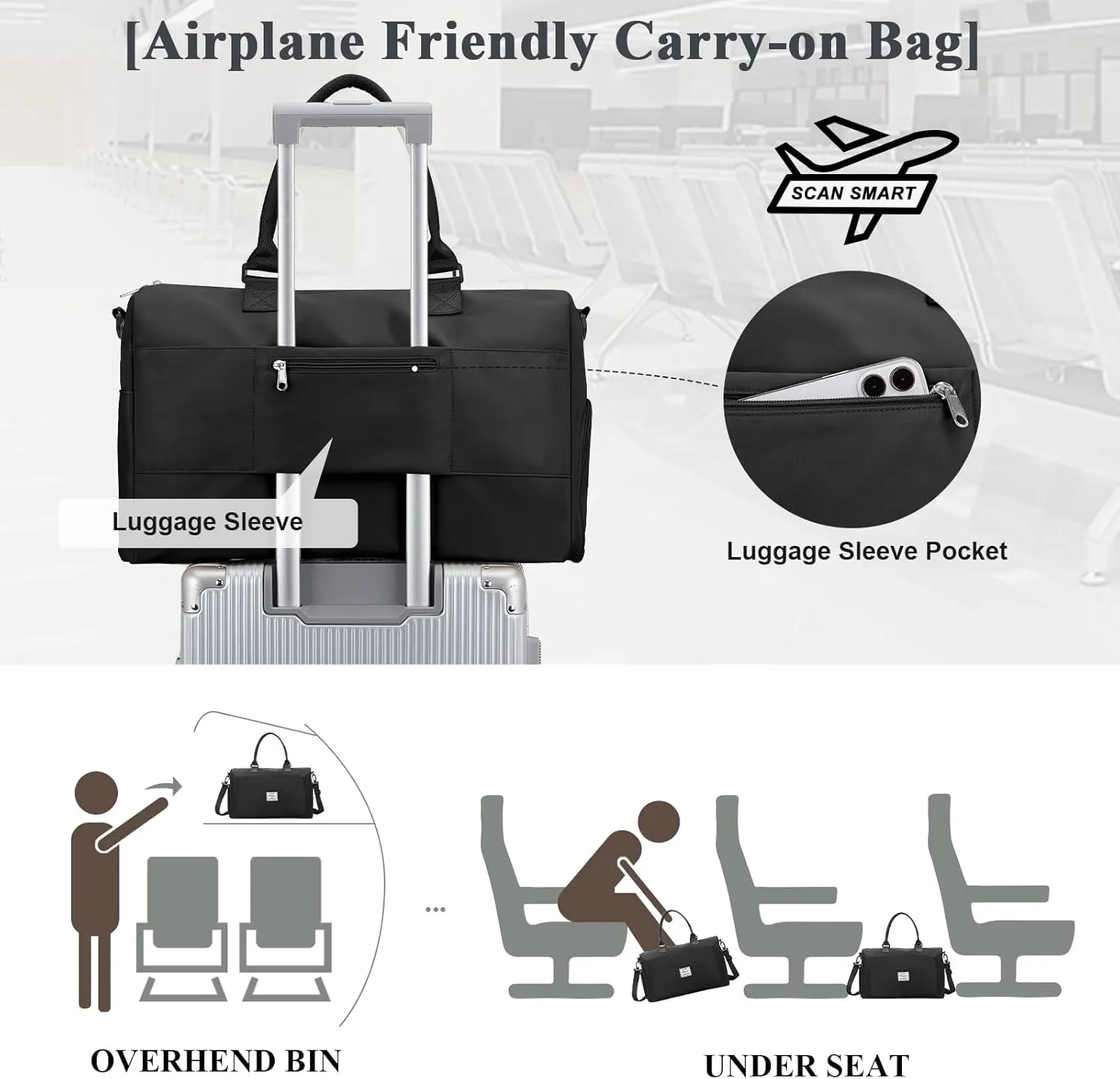 Travel Duffel Bag,Sports Tote Gym Bag,Shoulder Weekender Overnight Bag for Women