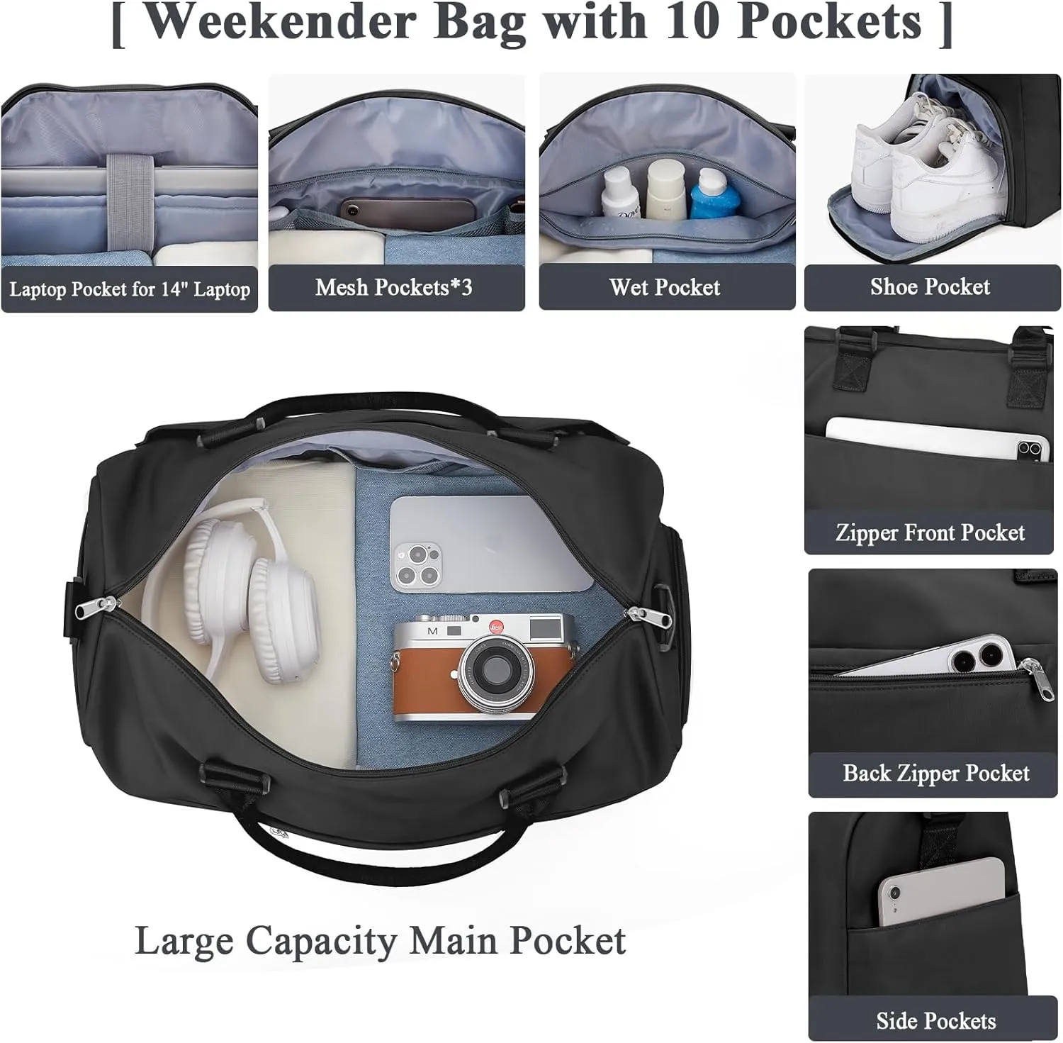 Travel Duffel Bag,Sports Tote Gym Bag,Shoulder Weekender Overnight Bag for Women