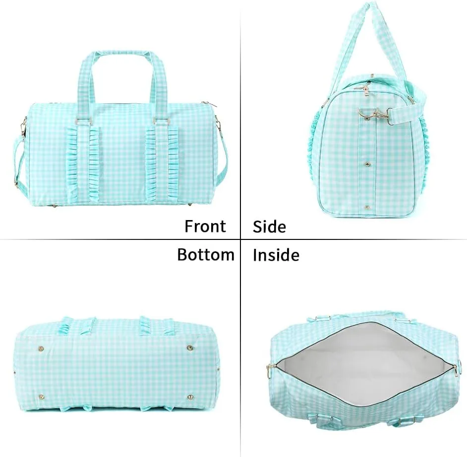 Travel Duffle Bag Gingham Green Tote Bag Overnight Bag Cute Weekend Gym Bag Airlines Carry on Luggage