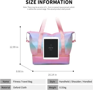 Travel Essentials Bags - Overnight Duffle Bag with Dry Wet Separated Pocket & Shoe Compartment, Weekender Bag for Women - 35L (Pink)