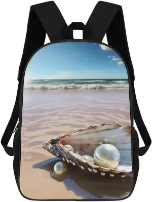 Travel Laptop Backpack Beach Mussel Pearl Backpack for Men Women Casual Daypack Computer Bag for Hiking Business
