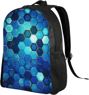 Travel Laptop Backpack Lightweight Computer Bag Blue hexagon Casual Daypack Nurse Bag Business Work Bag