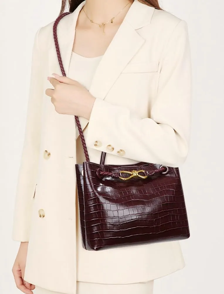 Trendy Bow Tote Bag for Women PU Leather Crossbody Bag Handbag Top Handle Purse Elegant Bow Satchel Designer Shoulder Handbag