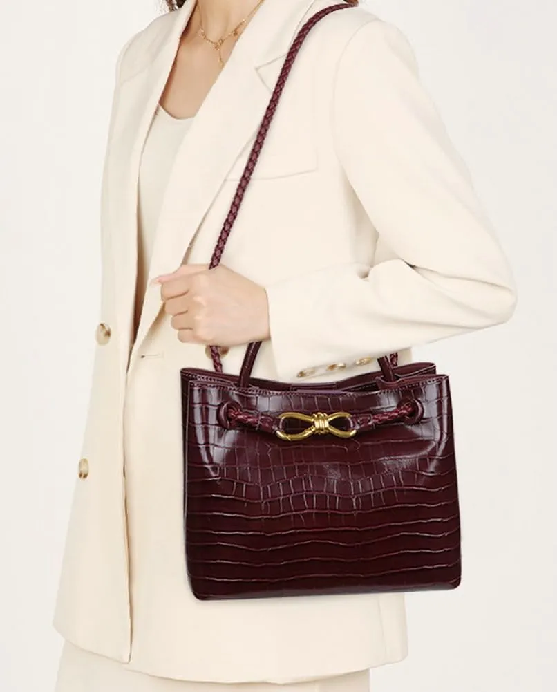 Trendy Bow Tote Bag for Women PU Leather Crossbody Bag Handbag Top Handle Purse Elegant Bow Satchel Designer Shoulder Handbag