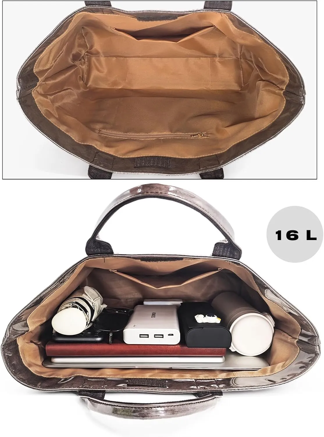 Trendy PVC Tote Bag for Women, Kraft Paper Letter Print Tote Bag Large Hobo Handbags with Top Handle