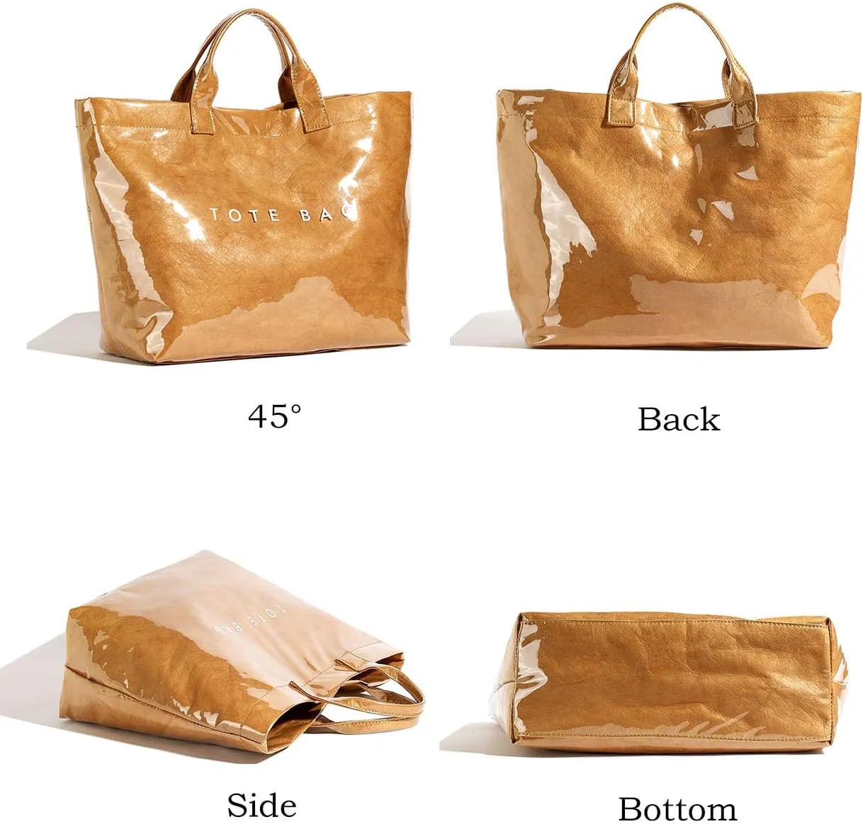 Trendy PVC Tote Bag for Women, Kraft Paper Letter Print Tote Bag Large Hobo Handbags with Top Handle